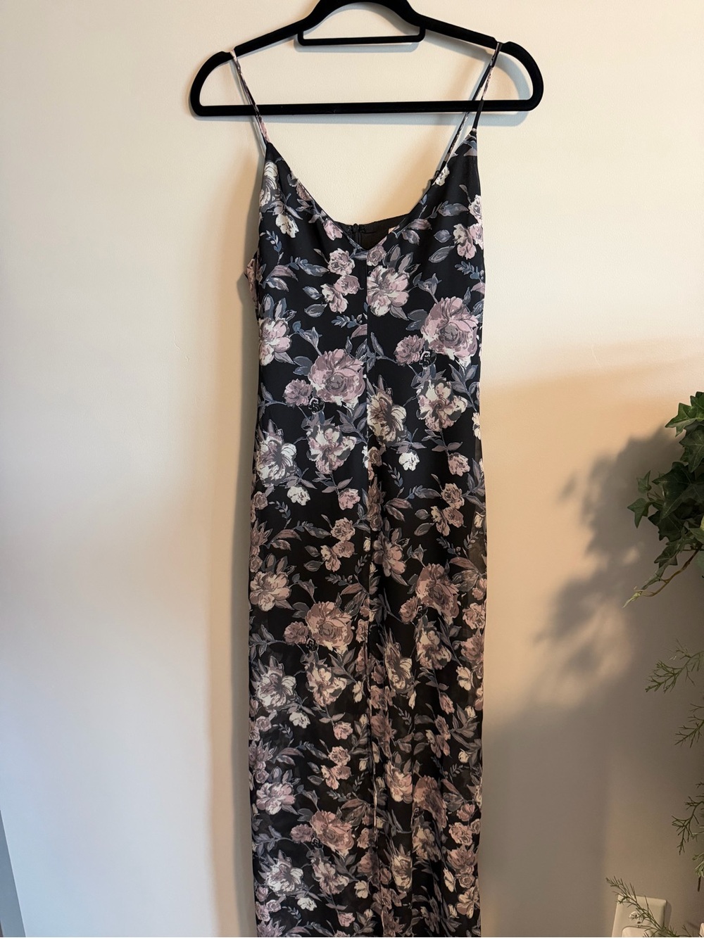 Moody Black Maxi Slip Dress with Dusty Pink Floral Print